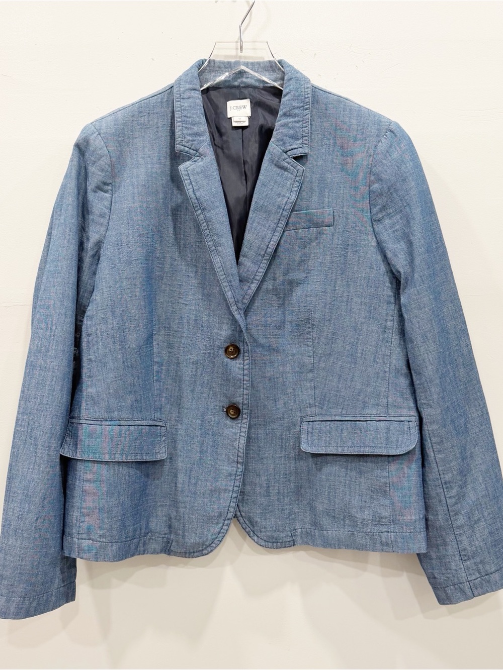 J. Crew Chambray Blazer Jacket Size 16 Cotton Classic Lightweight - Picture 2 of 10